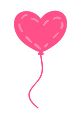 Vector childrens heart-shaped balloon in flat style. Pink balloon with hearts and stars. Birthday, decoration and greeting card design, party poster, clip art isolated on a white background.