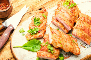Smoked pork ribs.