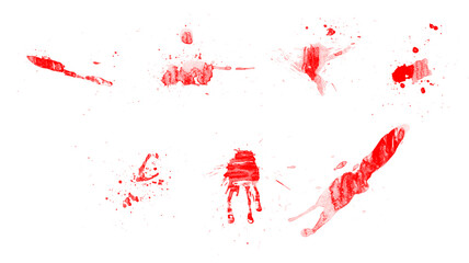 Beautiful splash, blot and drops brushes. Vector set of red brushes for painting