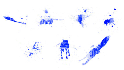 Beautiful splash, blot and drops brushes. Vector set of blue brushes for painting