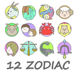 12 Zodiac / Horoscope colorful icon set
