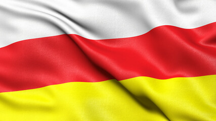 Flag of the Republic of North Ossetia-Alania waving in the wind. 3D illustration.