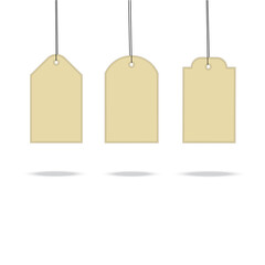 Set of images of the price tag for a gift. An empty label with a thread.