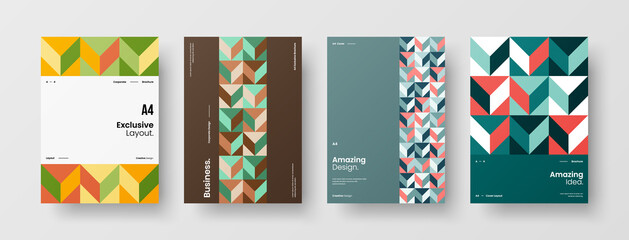 Obraz premium Company identity brochure template collection. Business presentation vector A4 vertical orientation front page mock up set. Corporate report cover abstract geometric illustration design layout bundle.