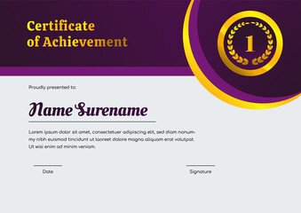 creative elegant A4 certificate of achievement template with gold badge