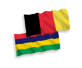 Flags of Belgium and Mauritius on a white background