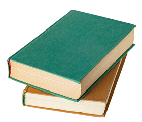 Stack of hardcover books isolated on white background.