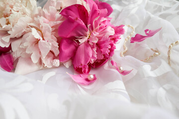 greeting card. beautiful bouquet of pink peonies