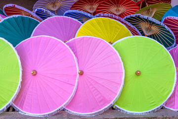 Colorful paper umbrellas handmade at Chiang Mai, Thailand