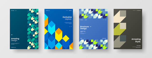 Company identity brochure template collection. Business presentation vector A4 vertical orientation front page mock up set. Corporate report cover abstract geometric illustration design layout bundle.