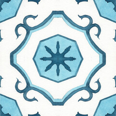 Watercolor hand painted moroccan tile - 353993368
