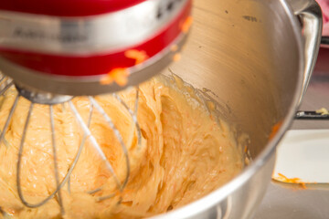 Blender the batter in a metal bowl.