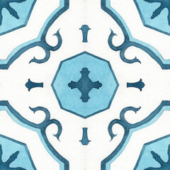 Watercolor hand painted moroccan tile - 353993393