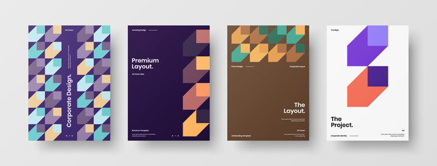 Company identity brochure template collection. Business presentation vector A4 vertical orientation front page mock up set. Corporate report cover abstract geometric illustration design layout bundle.