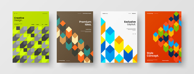 Naklejka premium Company identity brochure template collection. Business presentation vector A4 vertical orientation front page mock up set. Corporate report cover abstract geometric illustration design layout bundle.