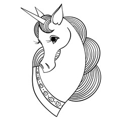 Unicorn. Magical cartoon animal. Line illustration isolated
