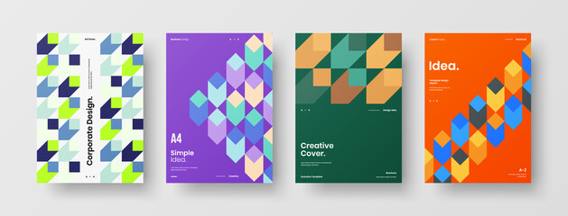 Obraz premium Company identity brochure template collection. Business presentation vector A4 vertical orientation front page mock up set. Corporate report cover abstract geometric illustration design layout bundle.