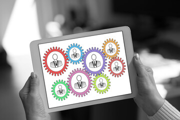 Teamwork concept on a tablet