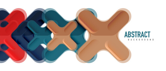 Glossy multicolored plastic style cross composition, x shape design, techno geometric modern abstract background. Trendy abstract layout template