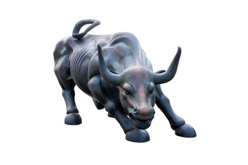 (Clipping path ) Bronze bull isolated on white background