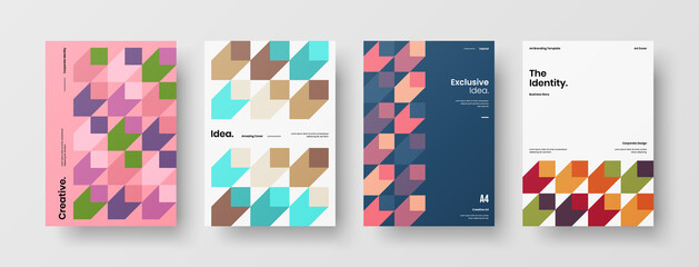Obraz premium Company identity brochure template collection. Business presentation vector A4 vertical orientation front page mock up set. Corporate report cover abstract geometric illustration design layout bundle.