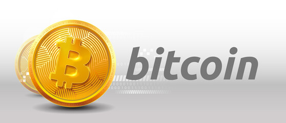 Bitcoins money Virtual currency concept background. Golden bitcoin coin blockchain technology for crypto currency. Digital money currency. Vector stock illustration. EPS 10