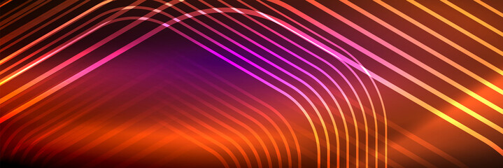 Shiny neon lines, stripes and waves, technology abstract background. Trendy abstract layout template for business or technology presentation, internet poster or web brochure cover, wallpaper