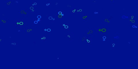 Light Blue, Green vector backdrop with woman's power symbols.