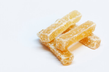 stacked ginger bars on white background