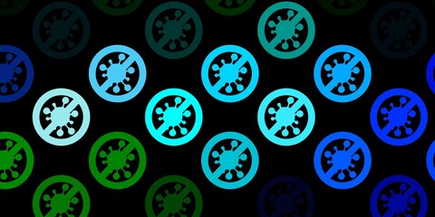 Dark Blue, Green vector background with covid-19 symbols.