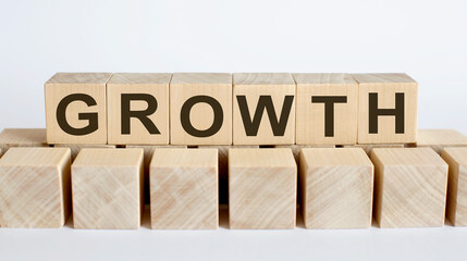 GROWTH word from wooden blocks on desk, search engine optimization concept