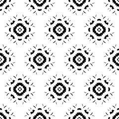 Geometric seamless tiles vector pattern. Monochrom seamless black design. Retro old mosaic tiles. Decorative textile background.