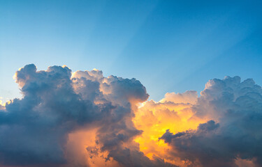 Background of the sky at the sunset with the light beam rays, Amazing nature