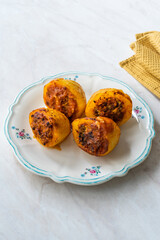 Turkish Food Dolma with Potatoes Filled with Minced Meat / Patates Dolmasi.