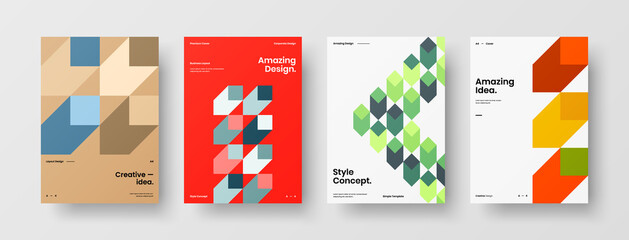 Obraz premium Company identity brochure template collection. Business presentation vector A4 vertical orientation front page mock up set. Corporate report cover abstract geometric illustration design layout bundle.