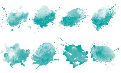 Beautiful turquoise watercolor splash brushes. Set of turquoise brushes