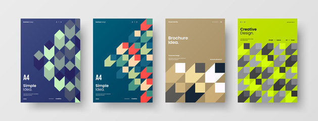 Company identity brochure template collection. Business presentation vector A4 vertical orientation front page mock up set. Corporate report cover abstract geometric illustration design layout bundle.