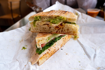 Sandwich with turkey tomato and avocado
