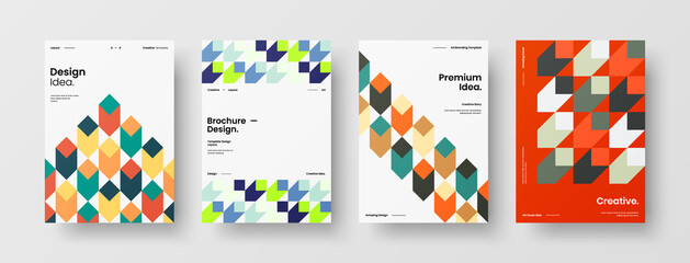 Company identity brochure template collection. Business presentation vector A4 vertical orientation front page mock up set. Corporate report cover abstract geometric illustration design layout bundle.