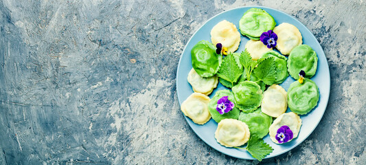 Homemade ravioli with herbs