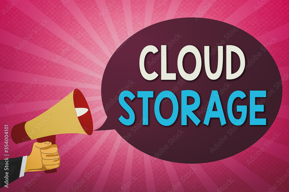 Poster writing note showing cloud storage. business concept for computing connect devices to cloud data on 