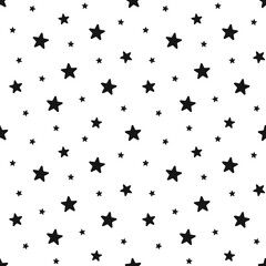 Star seamless pattern. Night, space or christmas theme. Flat vector background in black and white.