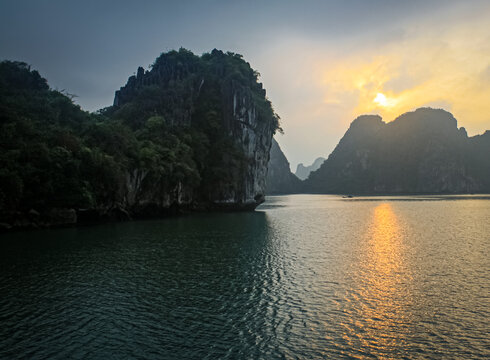 Sunset over Ha Long Bay, Vietnam.
