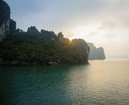 Sunset over Ha Long Bay, Vietnam.