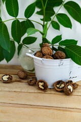 Walnuts and leaves