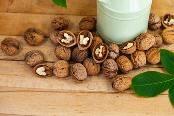 Walnuts and leaves