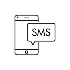 Icono plano lineal mensaje SMS en smartphone en color negro