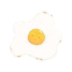 A fried egg that is sleeping happily. Cute character in doodle style, watercolor hand painting illustration. clipping path.