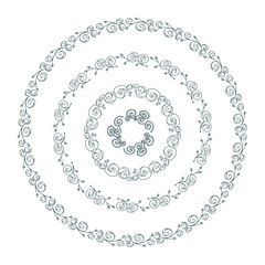 Vector set of round nature frames, doodle style. Illustration of cute ornate elements for design. Boho style art, perfect for prints, posters