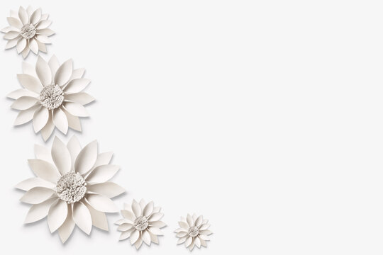 Decorative background from white paper flowers. Copy space